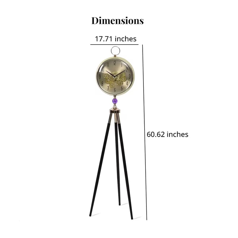 Golden Antique Grandfather Quartz Clock with Tripod Metal Stand