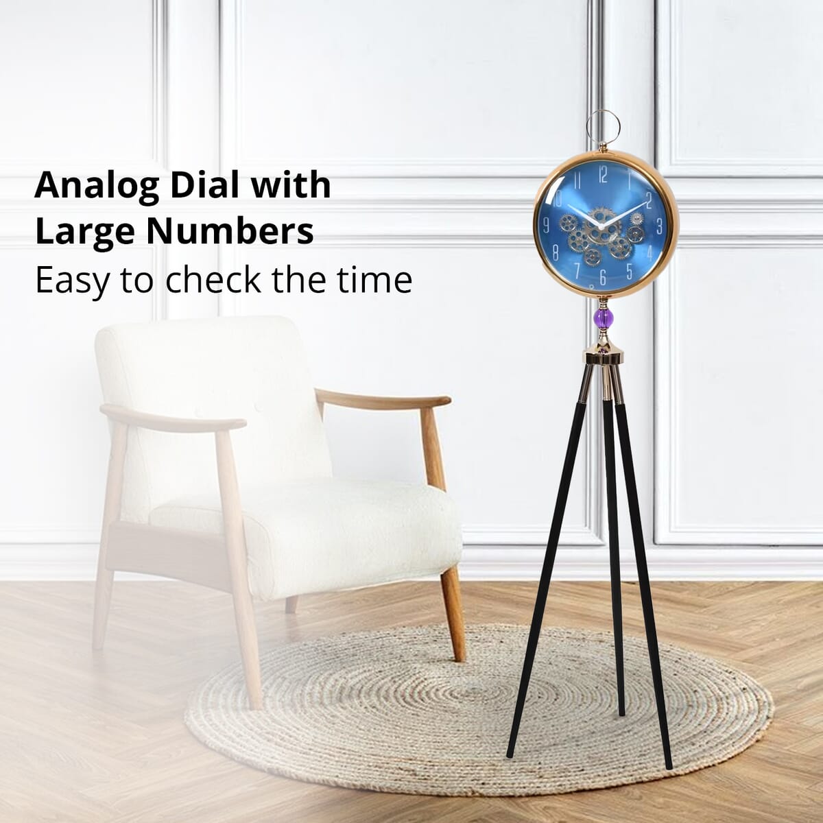 Blue Antique Grandfather Quartz Clock with Tripod Metal Stand image number 1