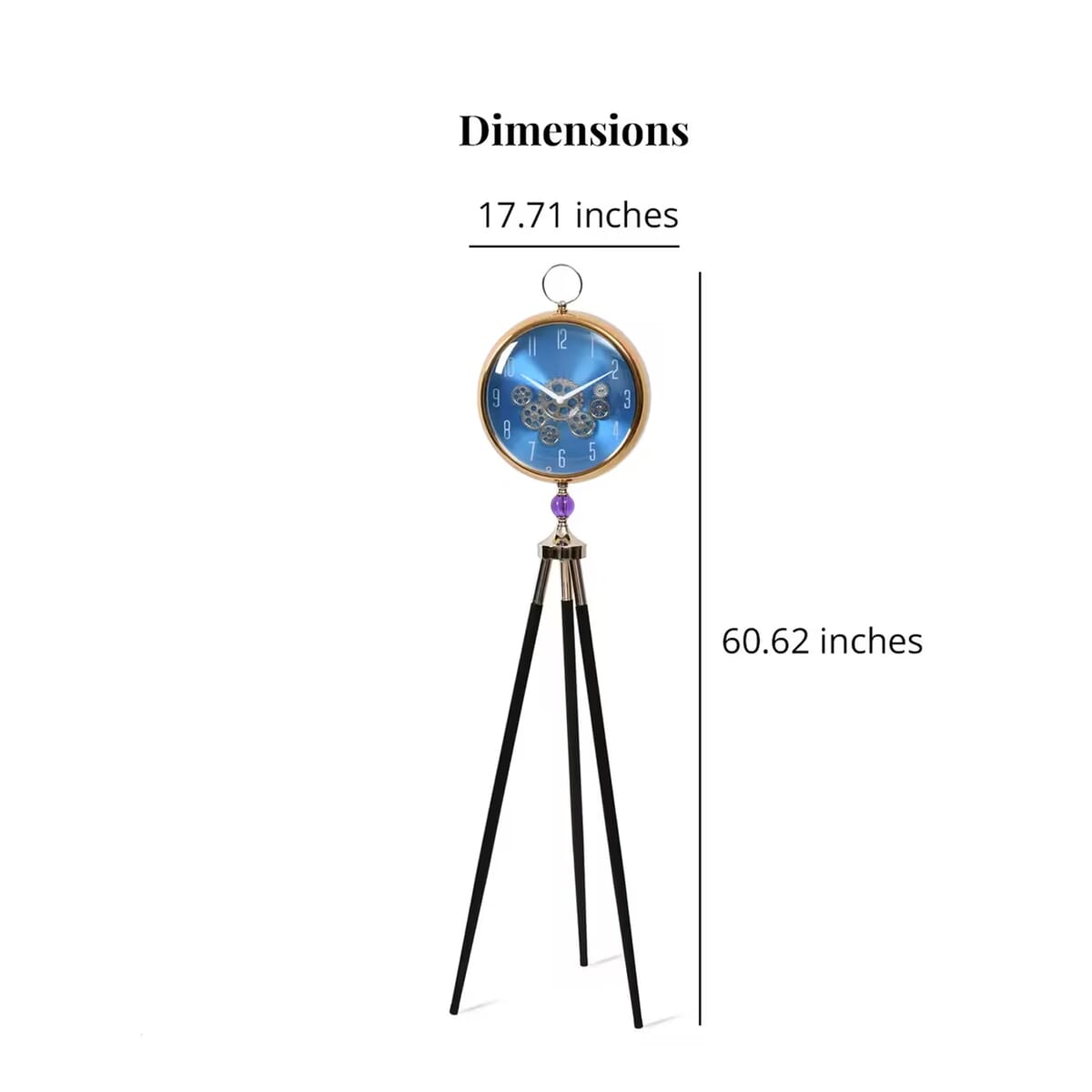 Blue Antique Grandfather Quartz Clock with Tripod Metal Stand image number 5