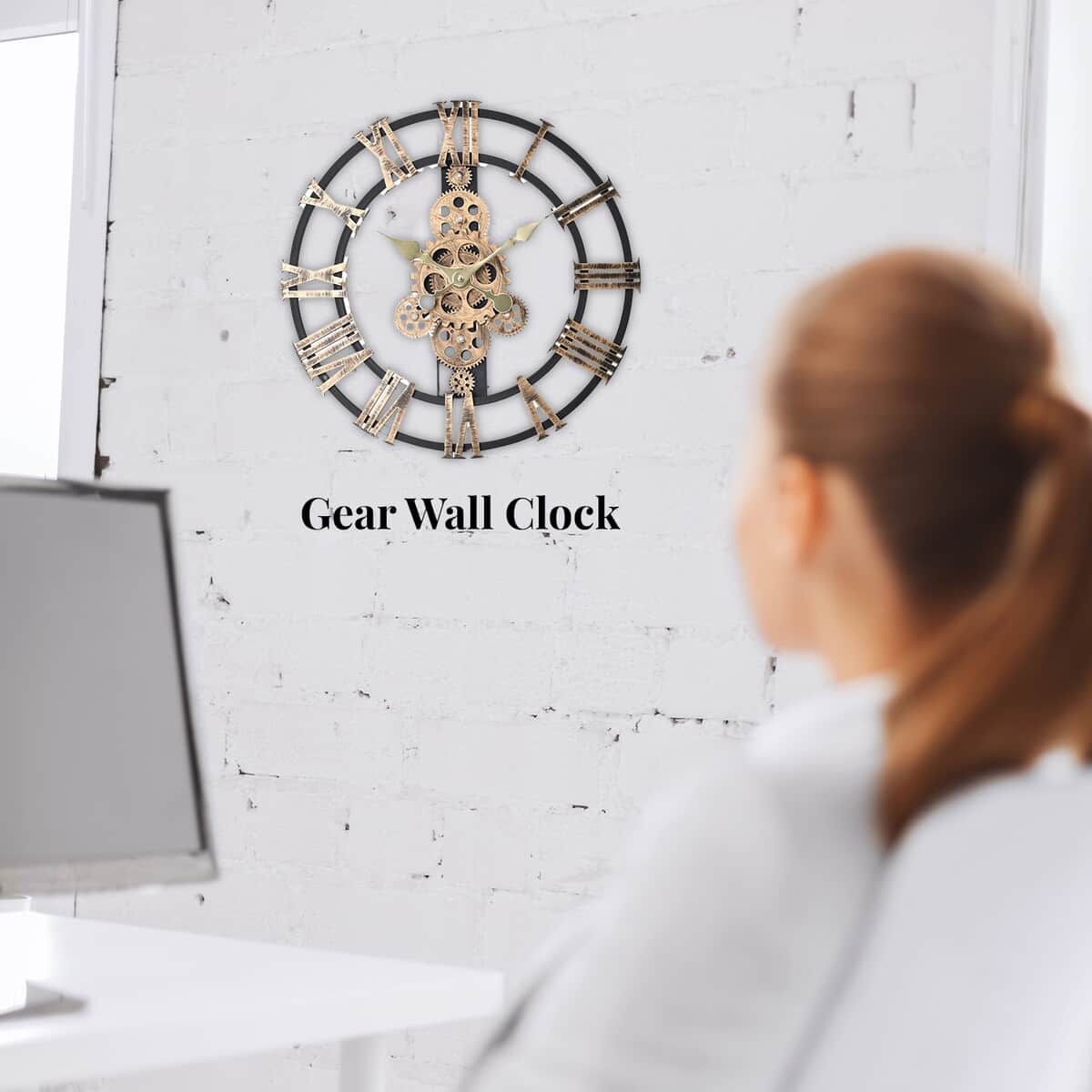 Gold Color Gear Wall Clock image number 1