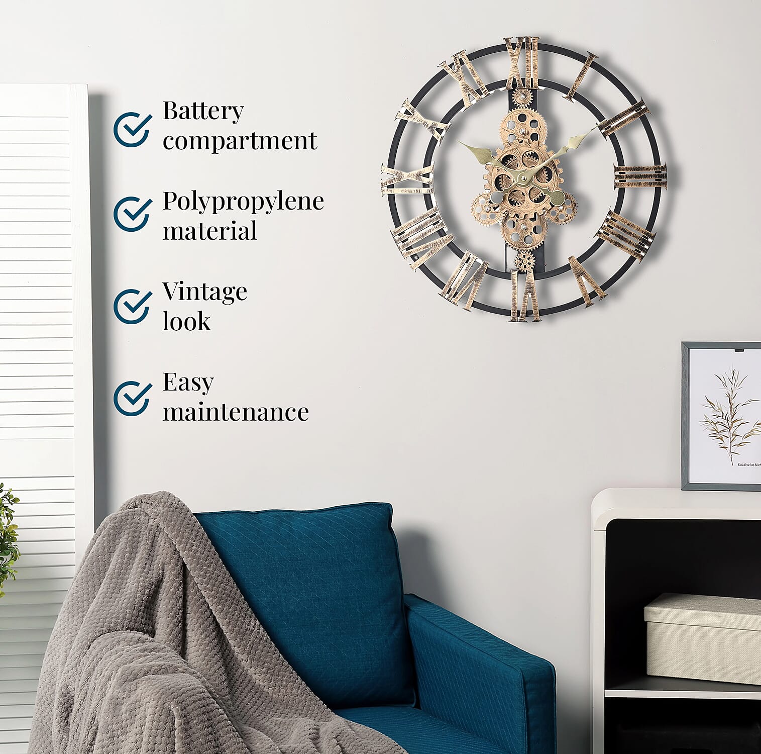 Gold Color Gear Wall Clock