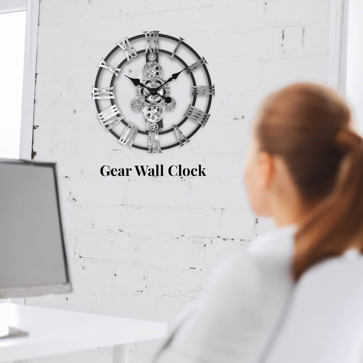 Silver Color Gear Wall Clock image number 1