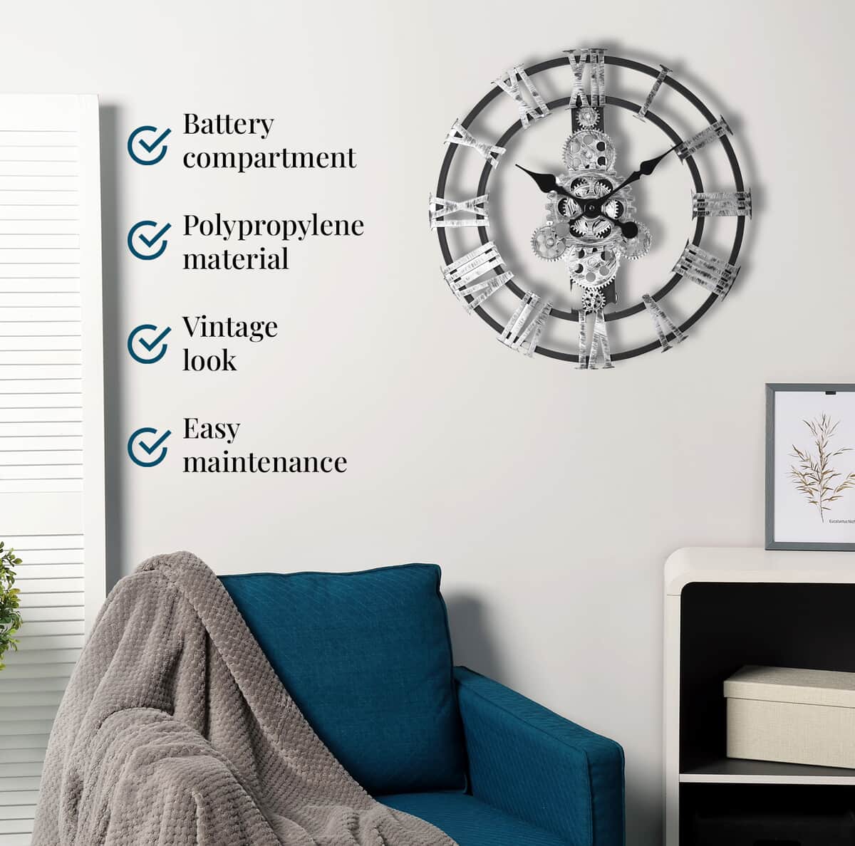 Silver Color Gear Wall Clock image number 4