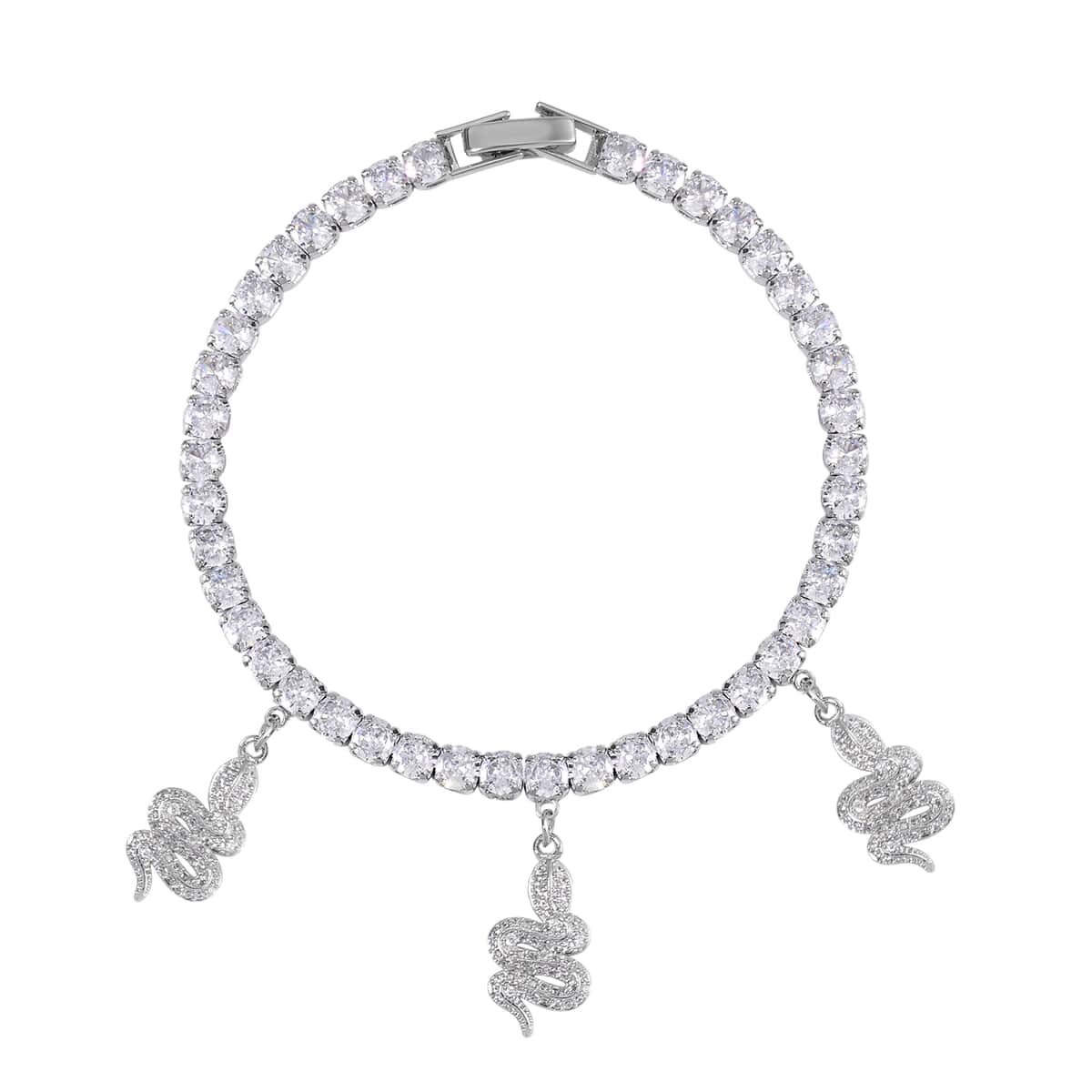 Simulated Diamond Snake Charm Bracelet in Silvertone (7.50 In) 5.00 ctw image number 0