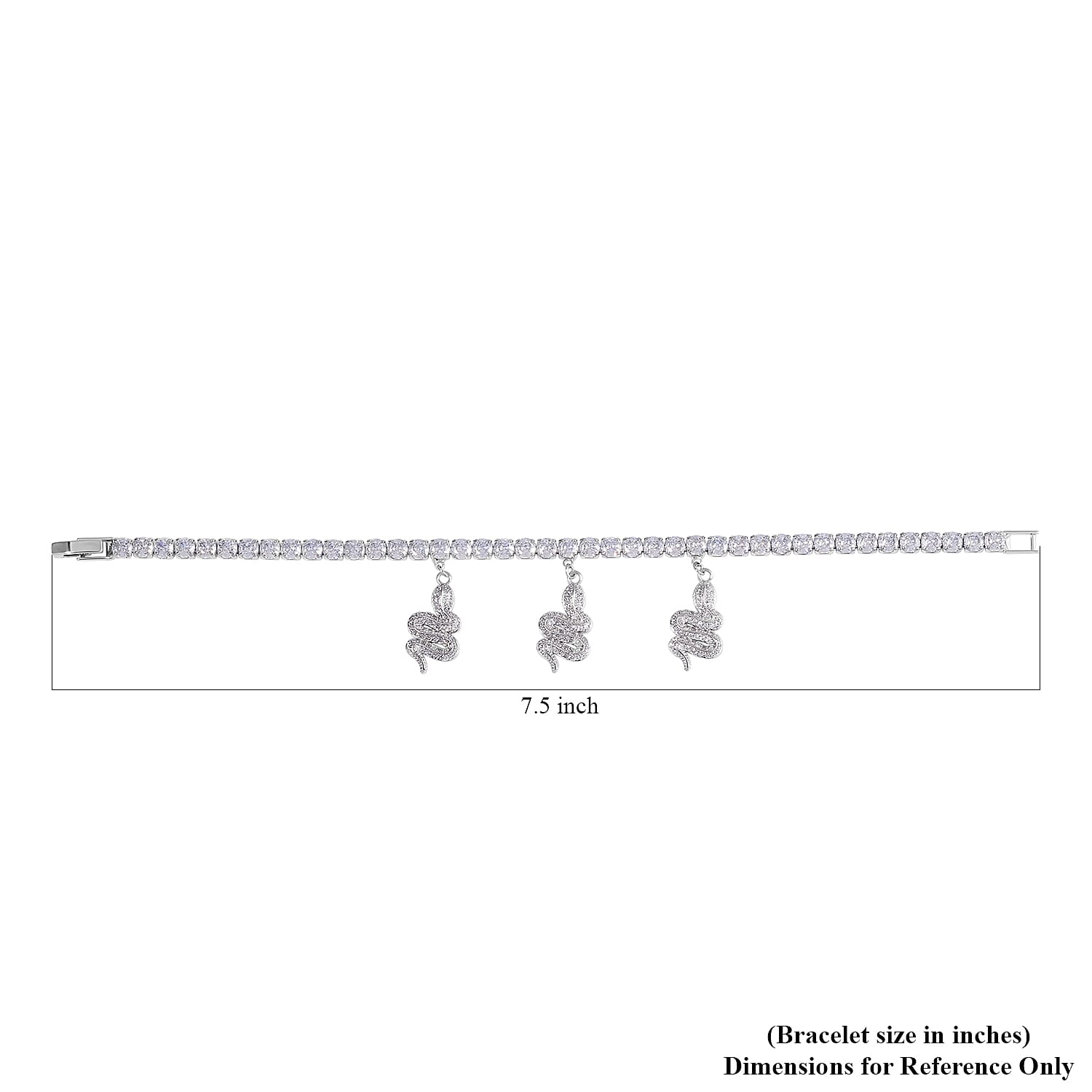 Simulated Diamond Snake Charm Bracelet in Silvertone (7.50 In) 5.00 ctw