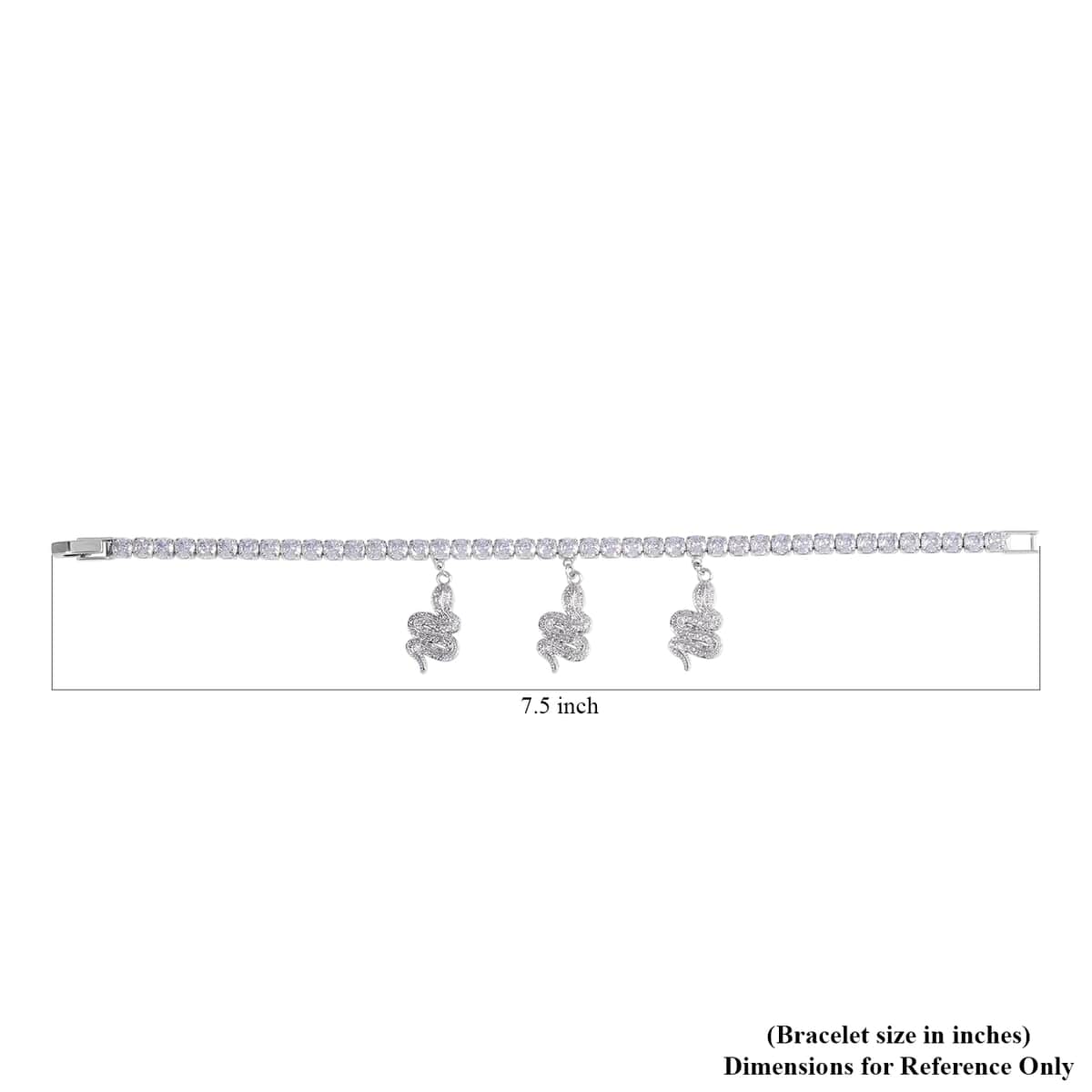 Simulated Diamond Snake Charm Bracelet in Silvertone (7.50 In) 5.00 ctw image number 3