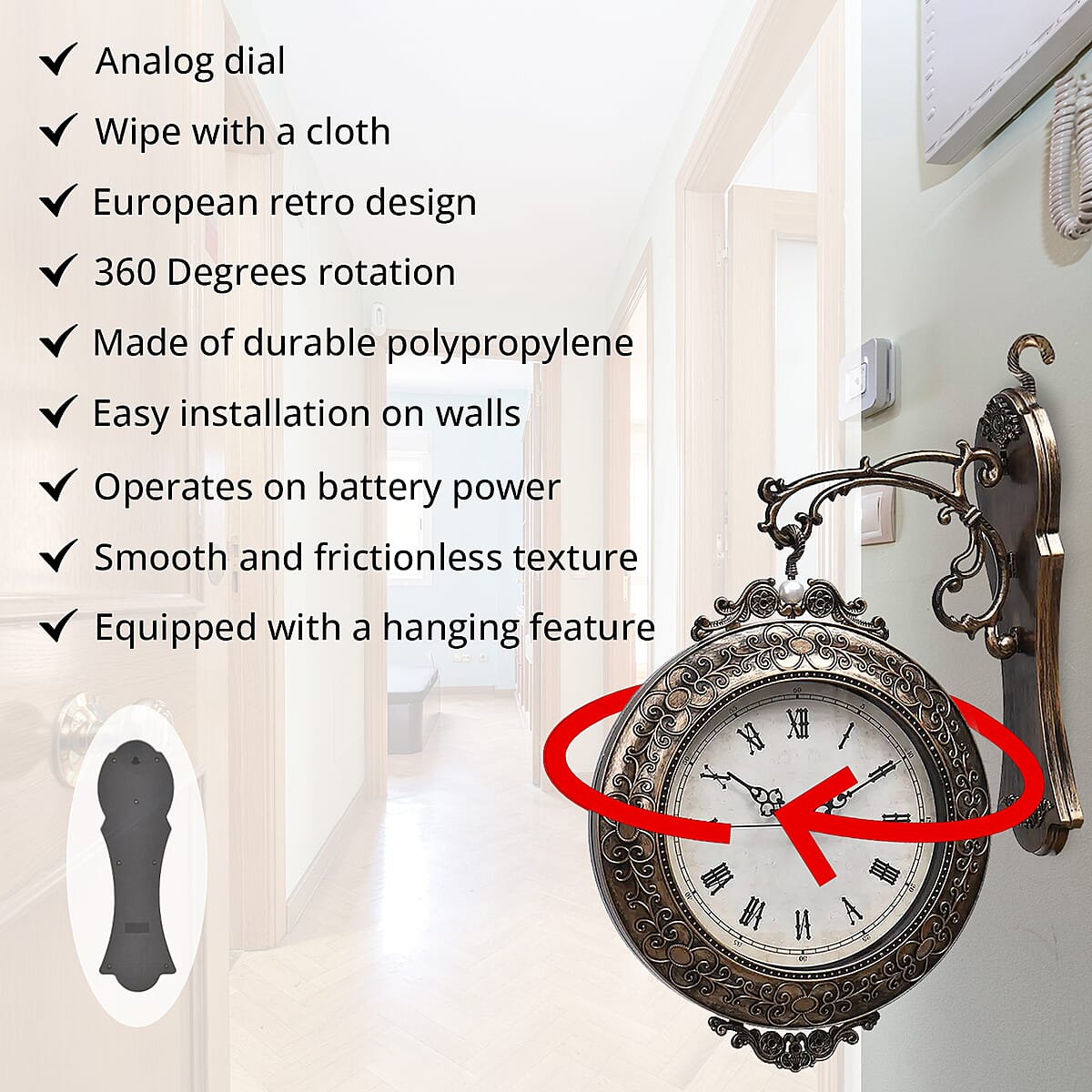 Bronze Decorative Vintage Wall Clock image number 3