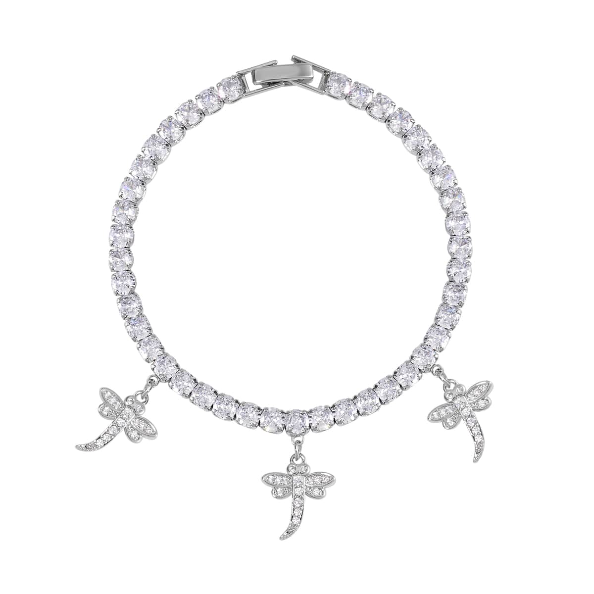 Simulated Diamond Dragonfly Bracelet in Silvertone (7.50 In) 5.00 ctw image number 0