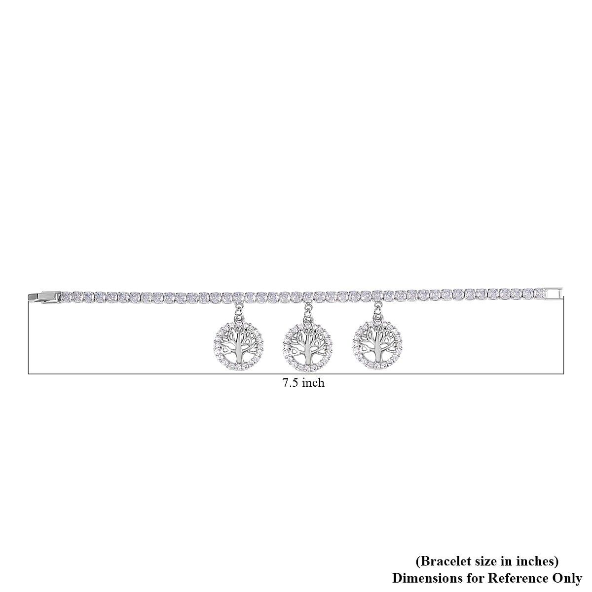 Simulated Diamond Tree of Life Charm Bracelet in Silvertone (7.50 In) 5.00 ctw image number 3