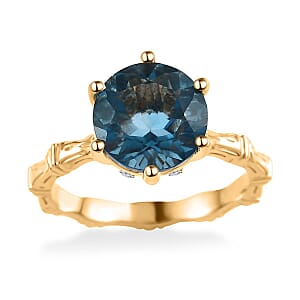 Dean Teal Fluorite (IR) and White Zircon Bamboo Shank Ring in Vermeil Yellow Gold Over Sterling Silver (Size 8.0) 4.25 ctw