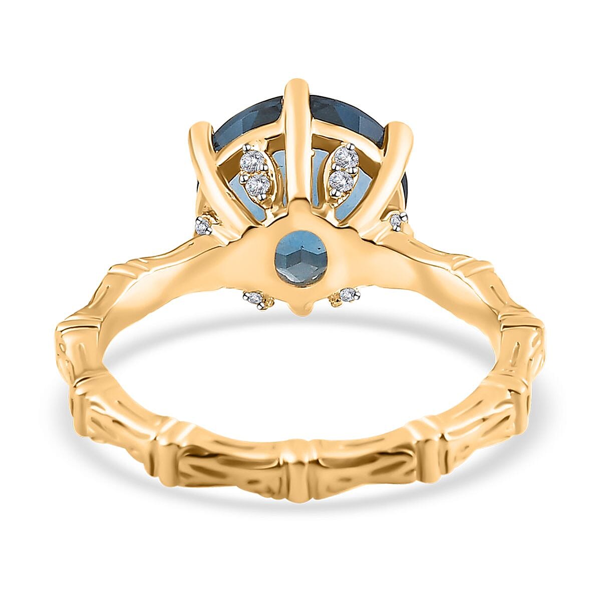 Dean Teal Fluorite (IR) and White Zircon Bamboo Shank Ring in Vermeil Yellow Gold Over Sterling Silver (Size 8.0) 4.25 ctw image number 4