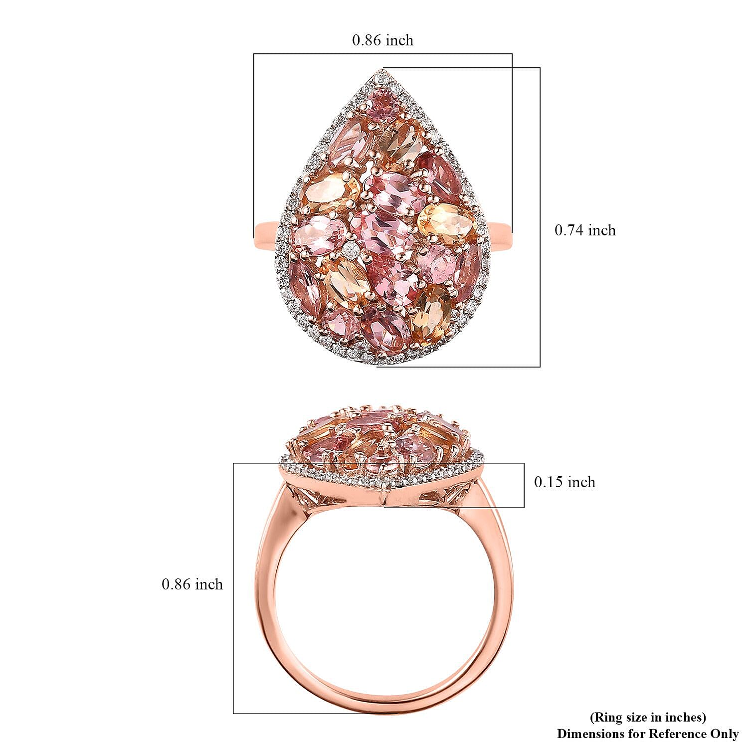 Blush Tourmaline and Multi Gemstone Ring in Vermeil Rose Gold Over Sterling Silver (Size 10.0) 3.85 ctw