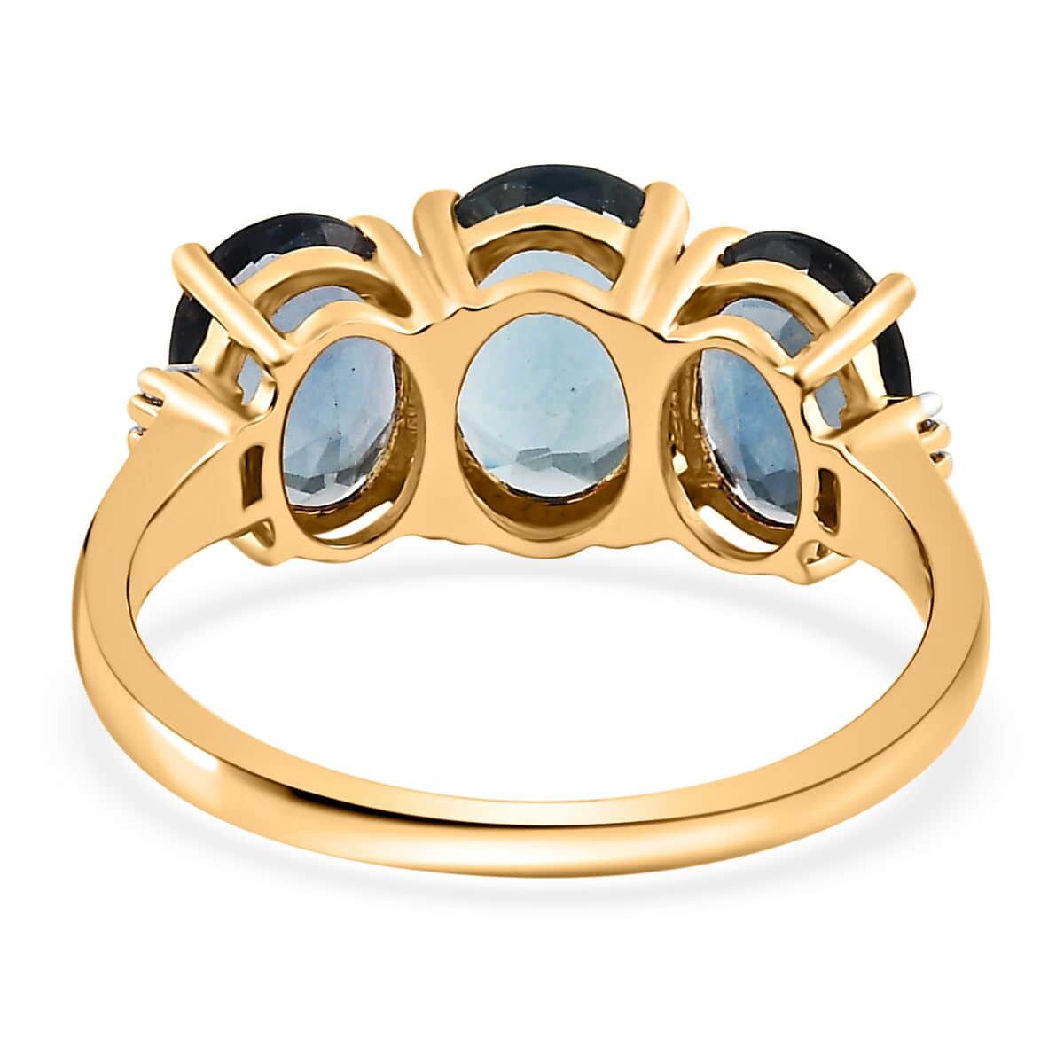 Dean Teal Fluorite (IR) and Diamond 3 Stone Ring in Vermeil Yellow Gold Over Sterling Silver (Size 7.0) 5.25 ctw image number 4