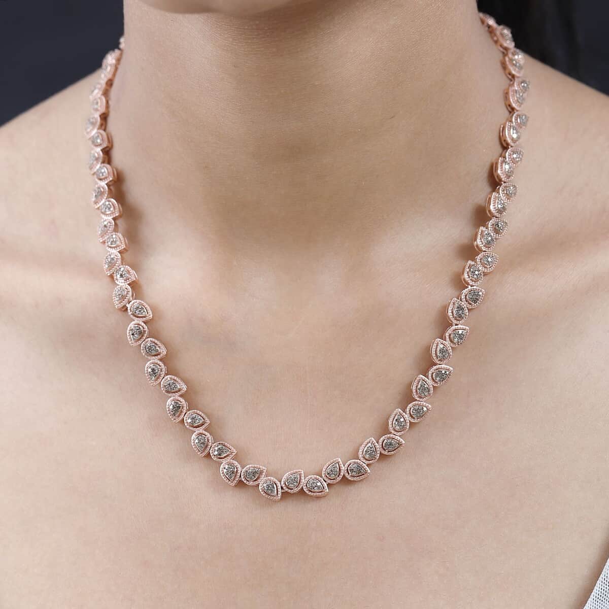 Natural Champagne Diamond 4.00 ctw Necklace in Vermeil Rose Gold Over Sterling Silver 18 Inches image number 2