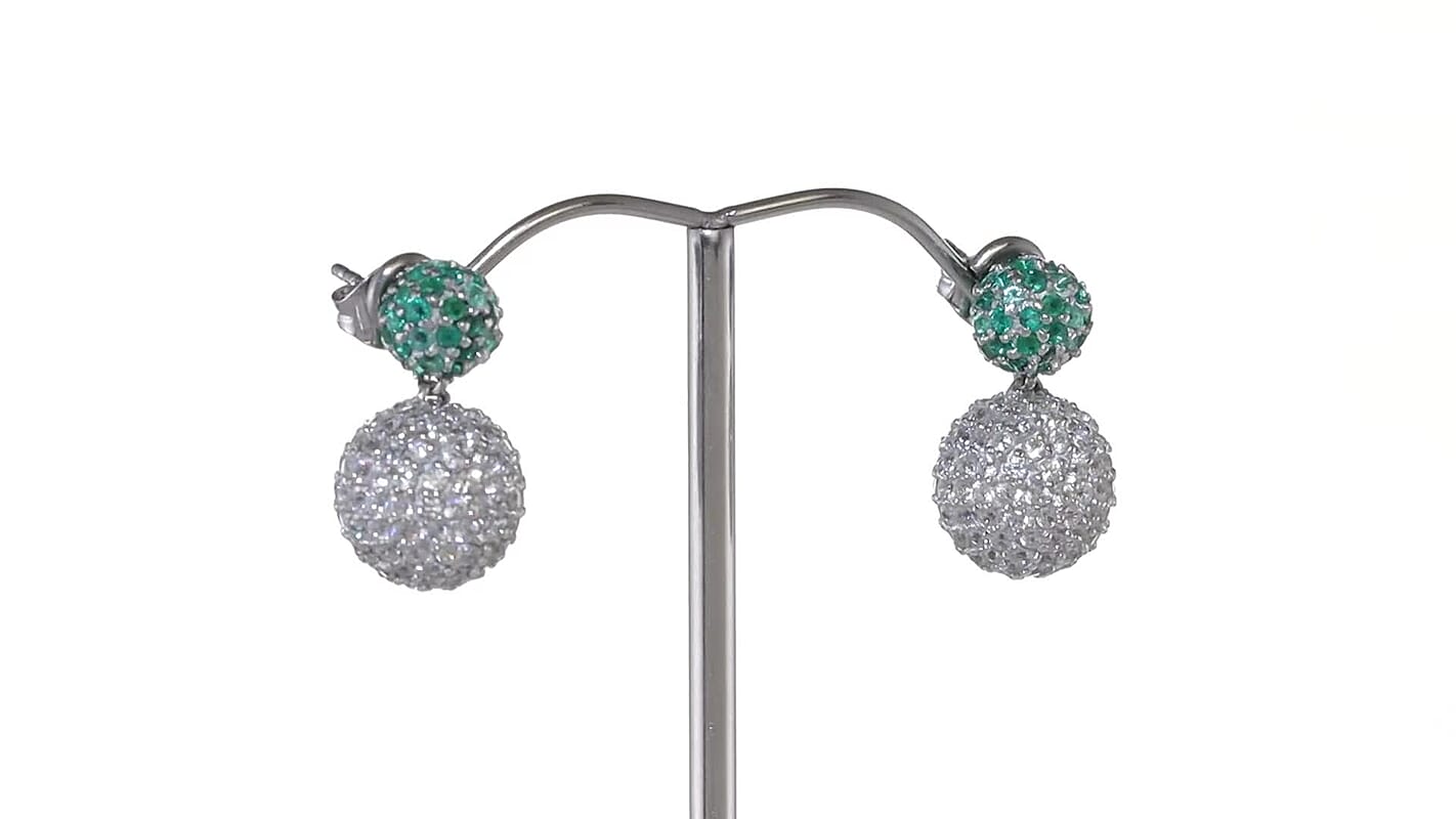 Premium Kagem Zambian Emerald, White Zircon Stud Earrings in Rhodium Over Sterling Silver 6.65 ctw