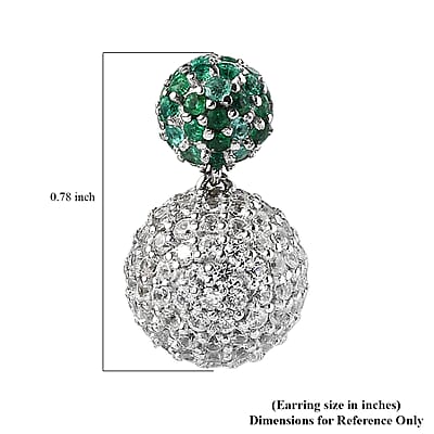 Premium Kagem Zambian Emerald and White Zircon 6.65 ctw Stud Earrings in Rhodium Over Sterling Silver
