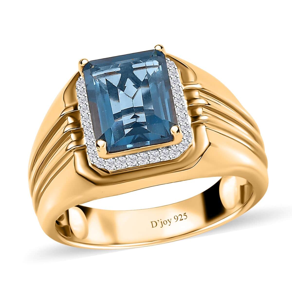 Teal Fluorite (IR) and White Zircon Men's Ring in Vermeil Yellow Gold Over Sterling Silver (Size 10.0) 4.15 ctw image number 0