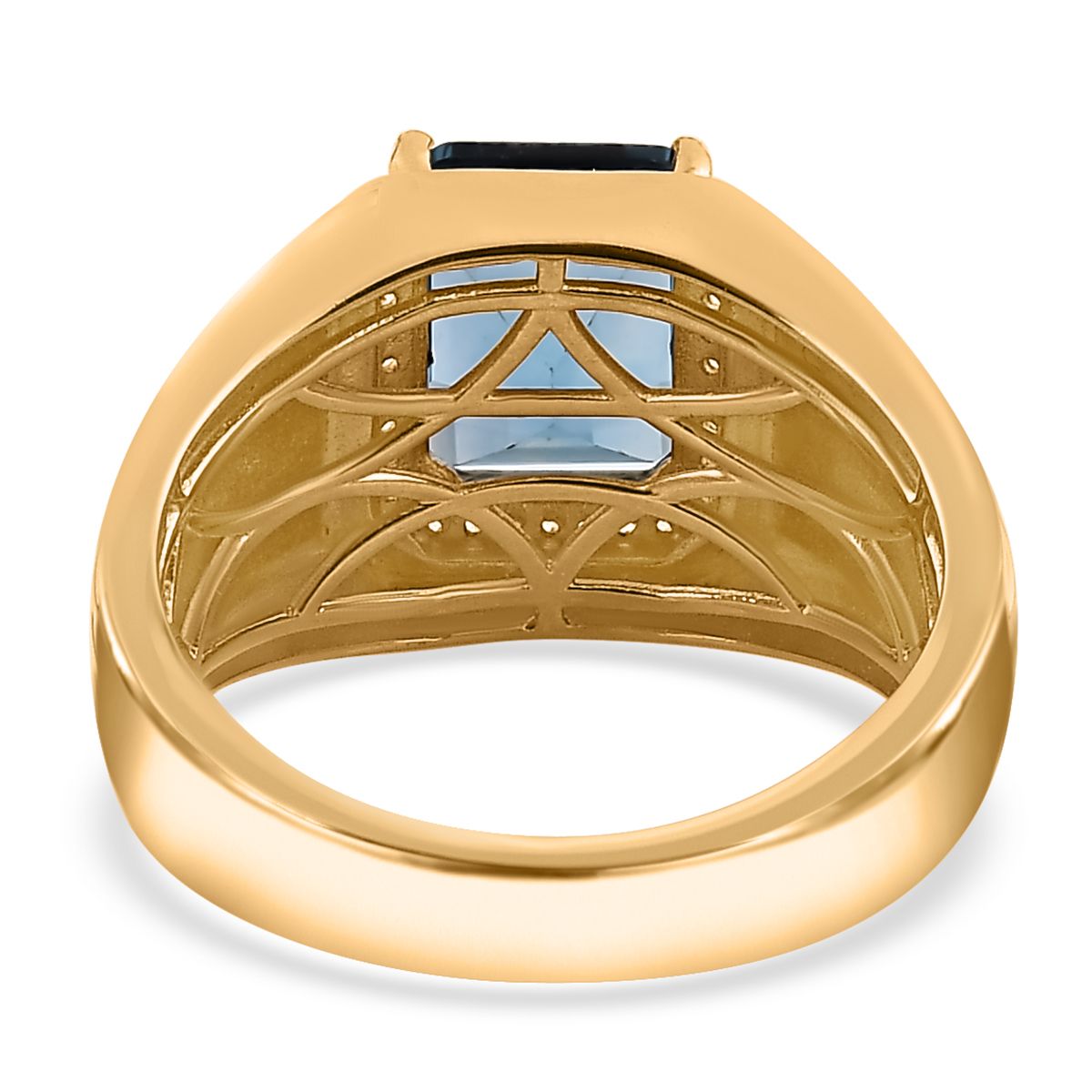 Dean Teal Fluorite (IR) and White Zircon Men's Ring in Vermeil Yellow Gold Over Sterling Silver (Size 10.0) 4.15 ctw
