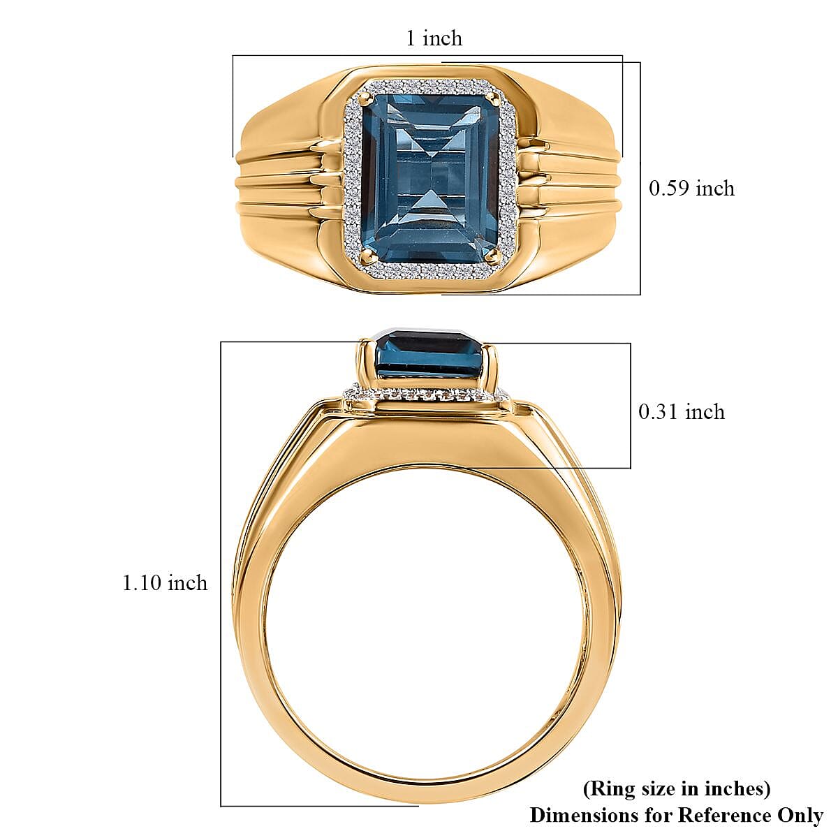Dean Teal Fluorite (IR) and White Zircon Men's Ring in Vermeil Yellow Gold Over Sterling Silver (Size 10.0) 4.15 ctw
