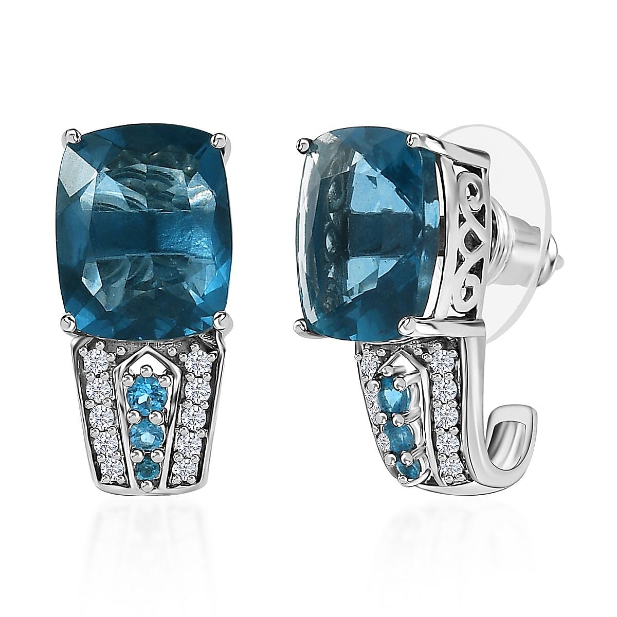 Dean Teal Fluorite (IR) and Multi Gemstone J-Hoop Earrings in Platinum Over Sterling Silver 10.15 ctw