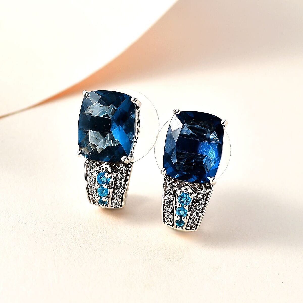 Dean Teal Fluorite (IR) and Multi Gemstone J-Hoop Earrings in Platinum Over Sterling Silver 10.15 ctw image number 1