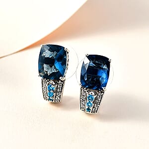 Dean Teal Fluorite (IR) and Multi Gemstone J-Hoop Earrings in Platinum Over Sterling Silver 10.15 ctw