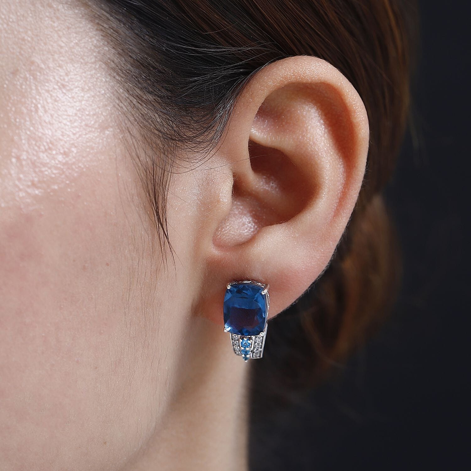 Dean Teal Fluorite (IR) and Multi Gemstone J-Hoop Earrings in Platinum Over Sterling Silver 10.15 ctw