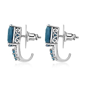 Dean Teal Fluorite (IR) and Multi Gemstone J-Hoop Earrings in Platinum Over Sterling Silver 10.15 ctw