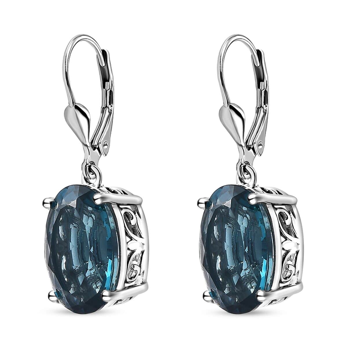 Dean Teal Fluorite (IR) Lever Back Earrings in Platinum Over Sterling Silver 13.40 ctw image number 3