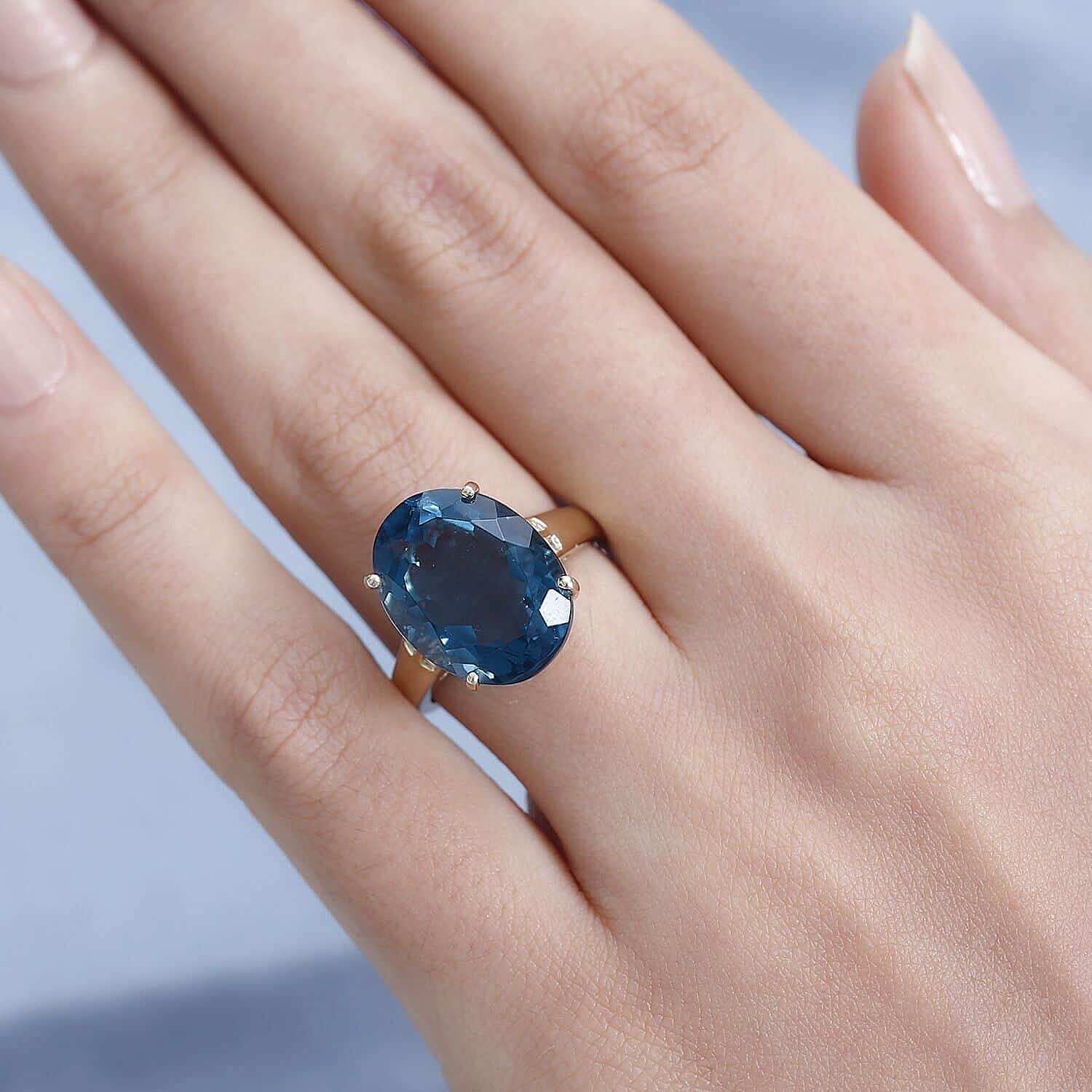 Luxoro 10K Yellow Gold Premium Dean Teal Fluorite (IR), Diamond Ring (Size 10.0) 12.40 ctw
