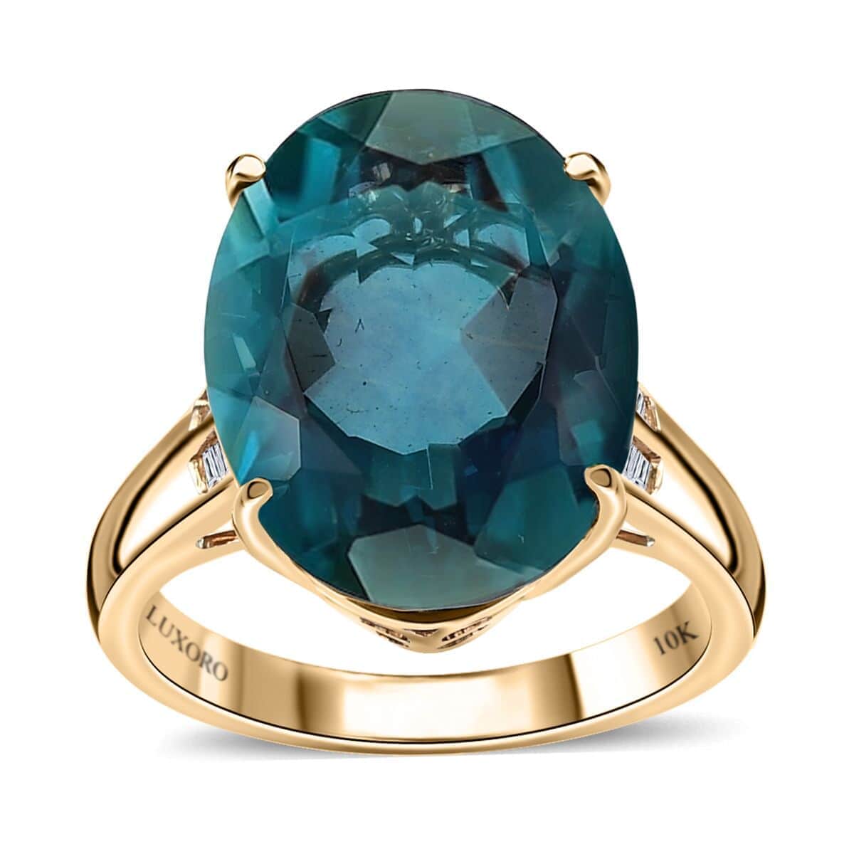 Luxoro 10K Yellow Gold Premium Dean Teal Fluorite (IR), Diamond Ring (Size 6.5) 12.40 ctw image number 0