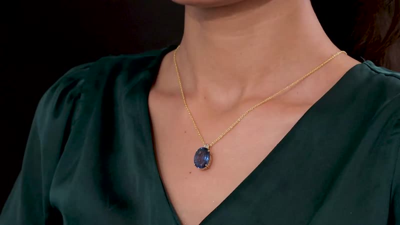 Luxoro 10K Yellow Gold Premium Dean Teal Fluorite (IR) and Diamond Pendant 12.00 ctw