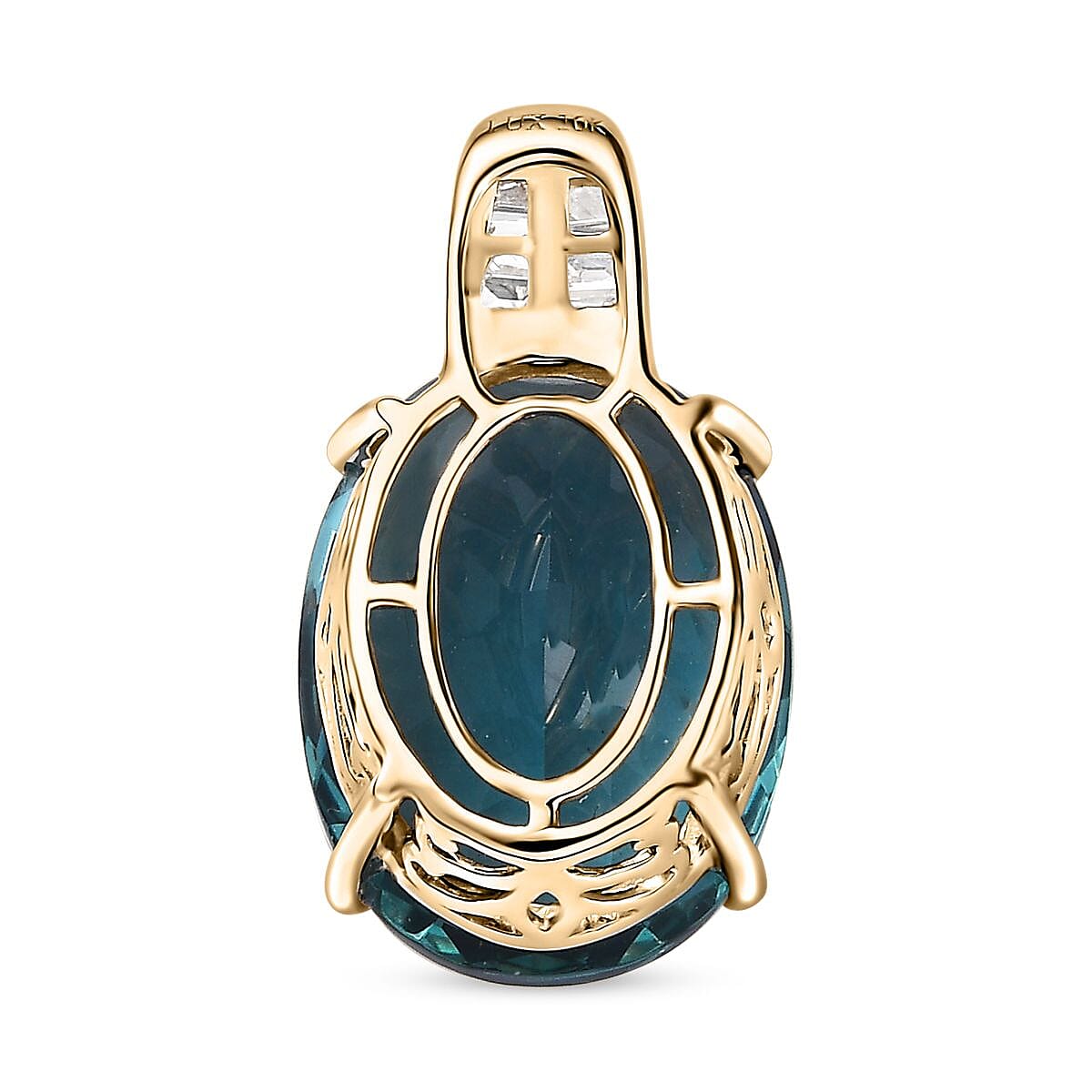Luxoro 10K Yellow Gold Premium Dean Teal Fluorite (IR) and Diamond Pendant 12.00 ctw