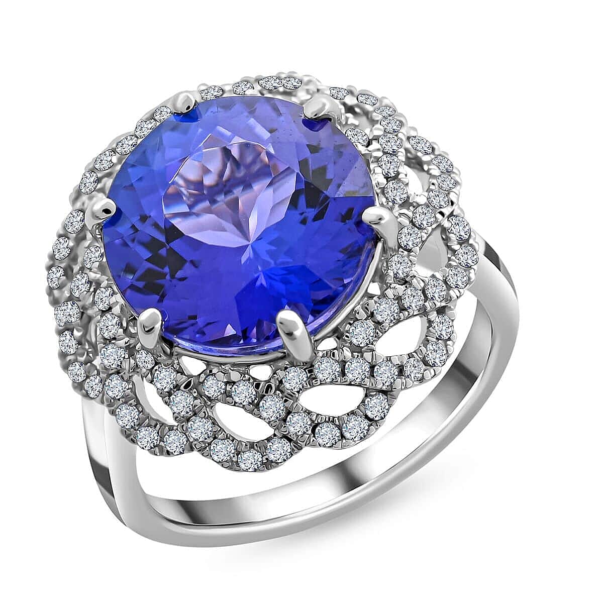 Certified & Appraised Rhapsody 950 Platinum AAAA Tanzanite and E-F VS Diamond Ring (Size 6.0) 7.25 Grams 4.85 ctw image number 0