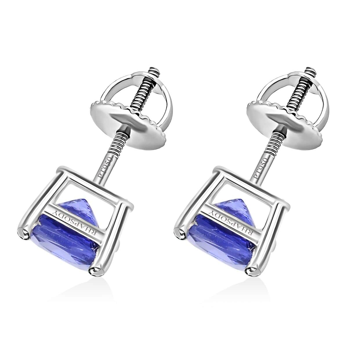 Certified & Appraised Rhapsody 950 Platinum AAAA Tanzanite Cushion Stud Earrings 2.30 ctw image number 3