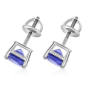 Certified & Appraised Rhapsody 950 Platinum AAAA Tanzanite Cushion Stud Earrings 2.10 ctw