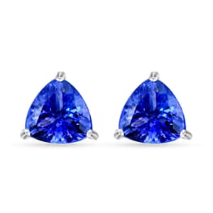 Certified & Appraised Rhapsody 950 Platinum AAAA Tanzanite Trillion Stud Earrings 2.30 ctw