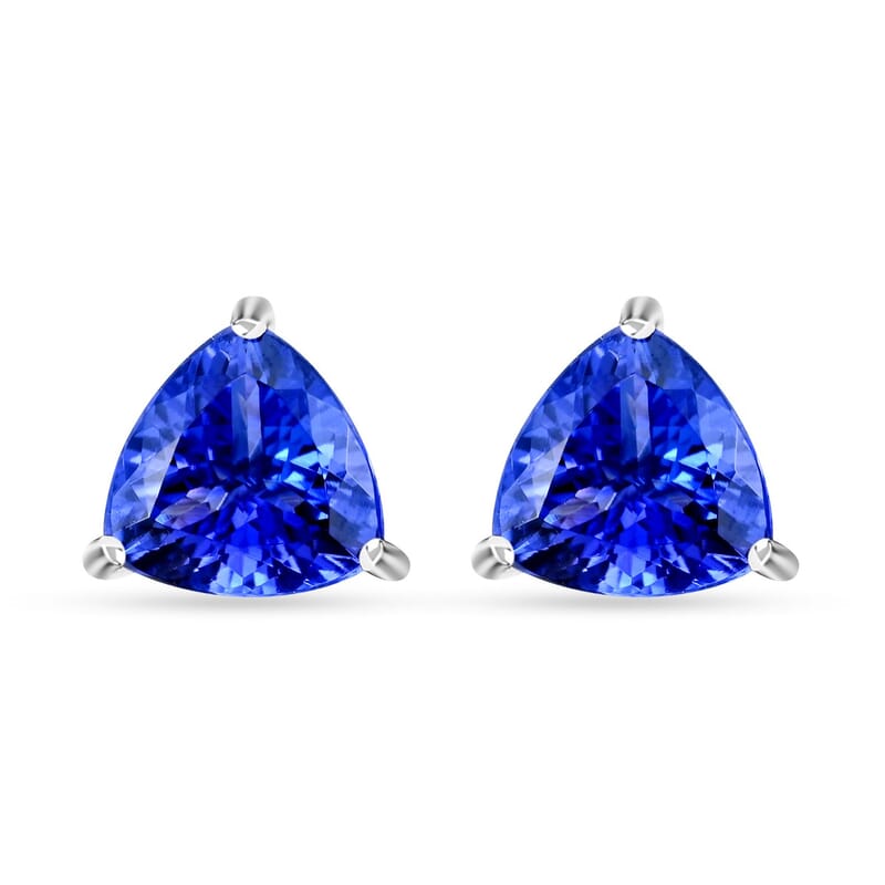 Certified & Appraised Rhapsody 950 Platinum AAAA Tanzanite Trillion Stud Earrings 2.40 ctw