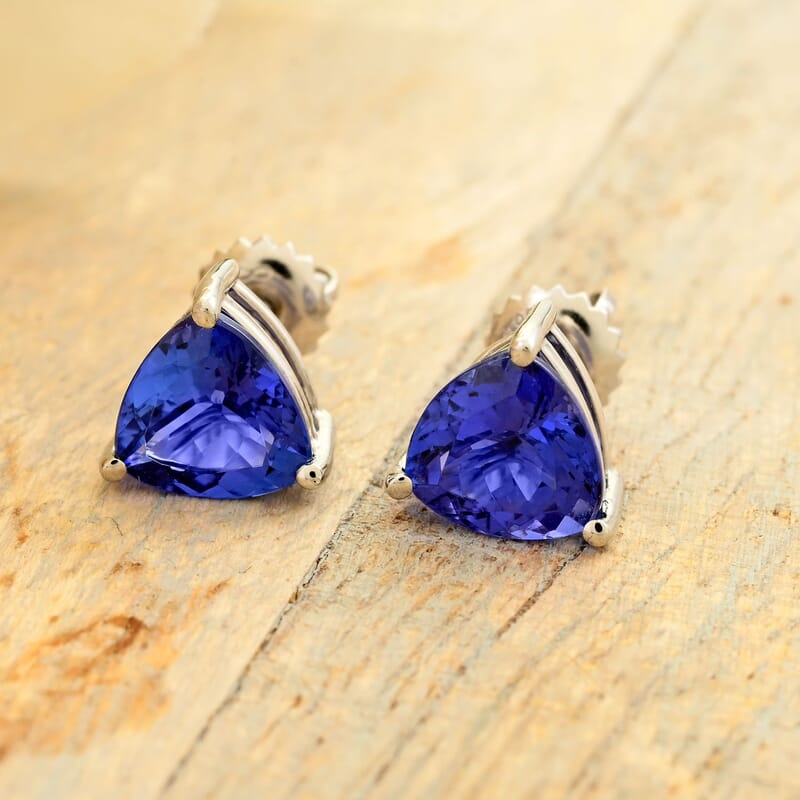 Certified & Appraised Rhapsody 950 Platinum AAAA Tanzanite Trillion Stud Earrings 2.40 ctw