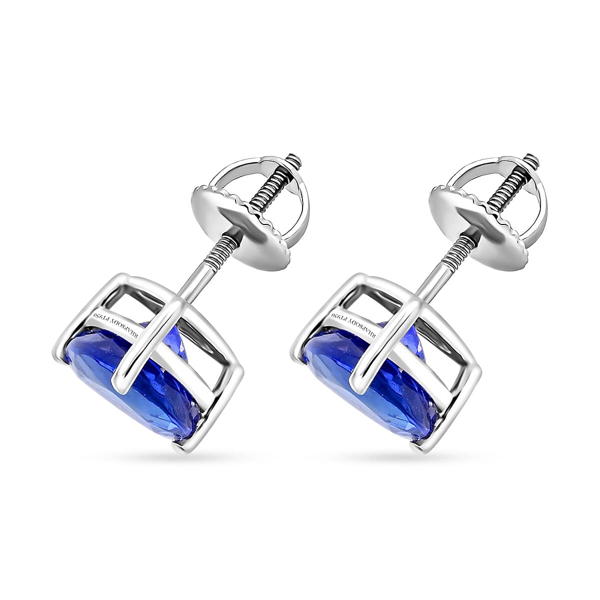 Certified & Appraised Rhapsody 950 Platinum AAAA Tanzanite Trillion Stud Earrings 2.40 ctw image number 3