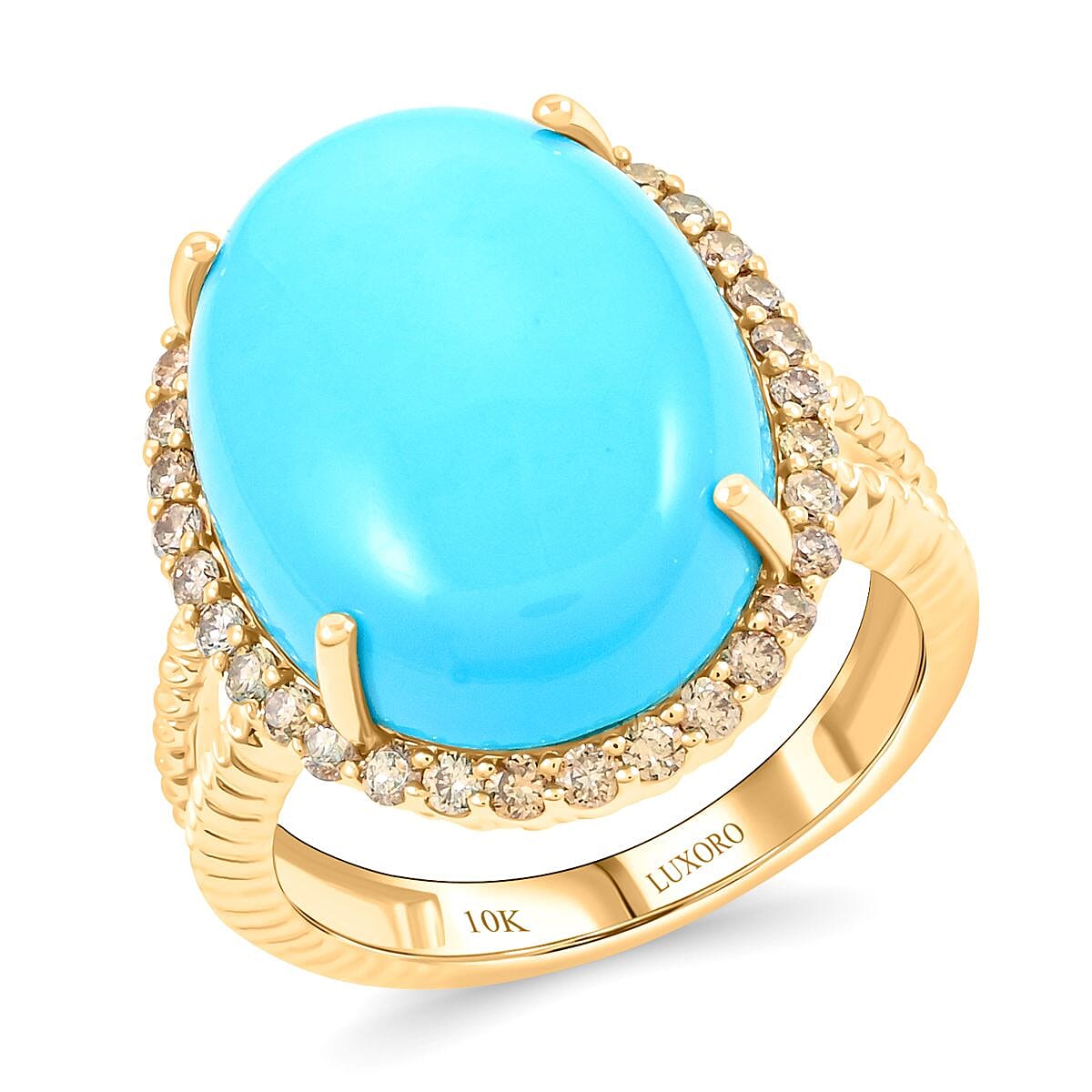 Certified & Appraised Luxoro 10K Yellow Gold AAA Sleeping Beauty Turquoise and G-H I2 Diamond Ring (Size 10.0) 11.05 ctw image number 0