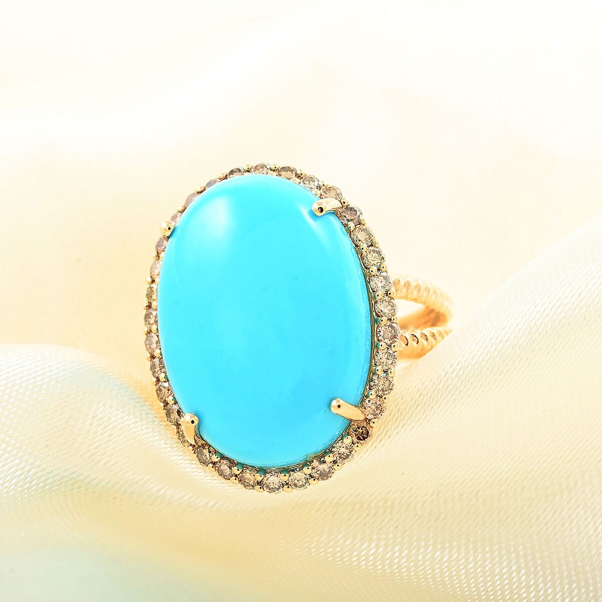 Certified & Appraised Luxoro 10K Yellow Gold AAA Sleeping Beauty Turquoise and G-H I2 Diamond Ring (Size 10.0) 11.05 ctw image number 1