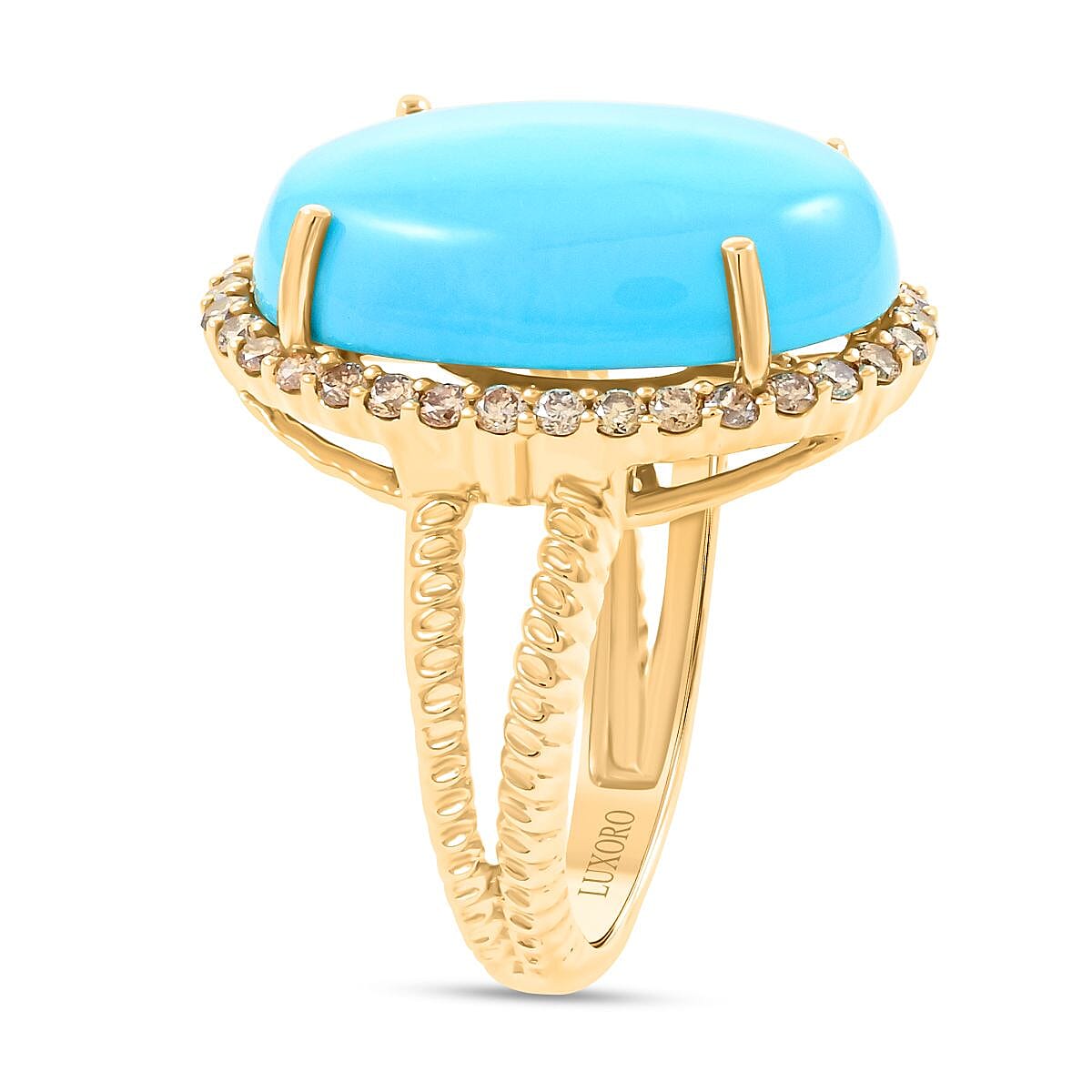 Certified & Appraised Luxoro 10K Yellow Gold AAA Sleeping Beauty Turquoise and G-H I2 Diamond Ring (Size 10.0) 11.05 ctw image number 3
