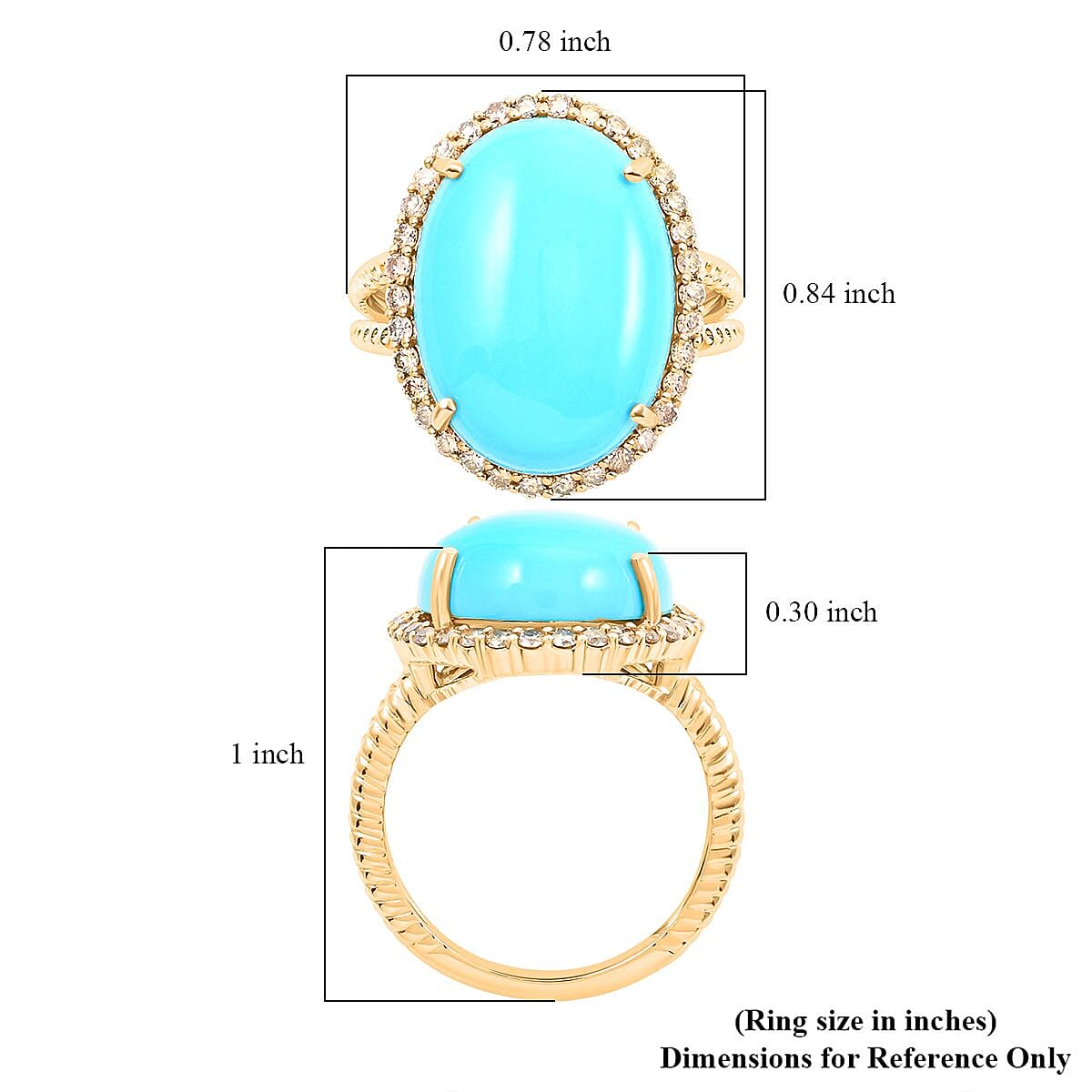Certified & Appraised Luxoro 10K Yellow Gold AAA Sleeping Beauty Turquoise and G-H I2 Diamond Ring (Size 10.0) 11.05 ctw image number 5