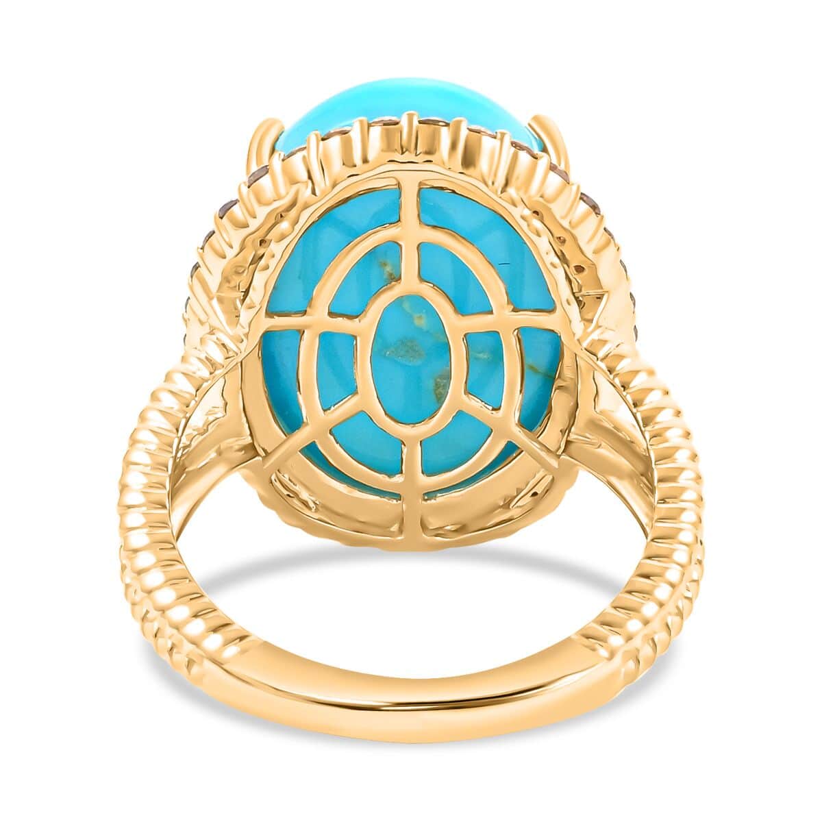 Certified & Appraised Luxoro 10K Yellow Gold AAA Sleeping Beauty Turquoise and G-H I2 Diamond Ring (Size 10.5) 11.05 ctw image number 4