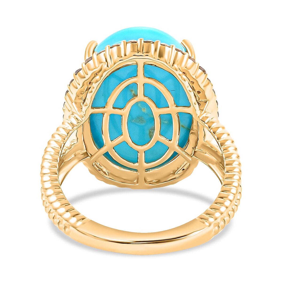 Certified & Appraised Luxoro 10K Yellow Gold AAA Sleeping Beauty Turquoise and G-H I2 Diamond Ring (Size 11.0) 11.05 ctw image number 4