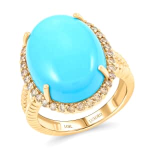 Certified & Appraised Luxoro 10K Yellow Gold AAA Sleeping Beauty Turquoise and G-H I2 Diamond Ring (Size 7.0) 11.05 ctw