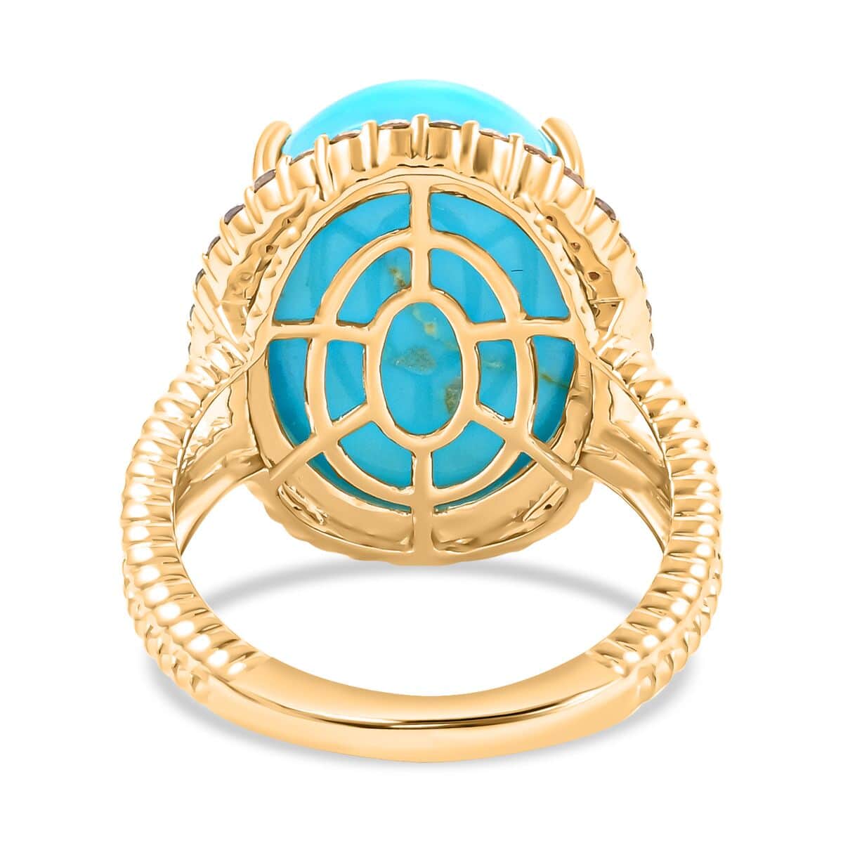 Certified & Appraised Luxoro 10K Yellow Gold AAA Sleeping Beauty Turquoise and G-H I2 Diamond Ring (Size 7.0) 11.05 ctw image number 4