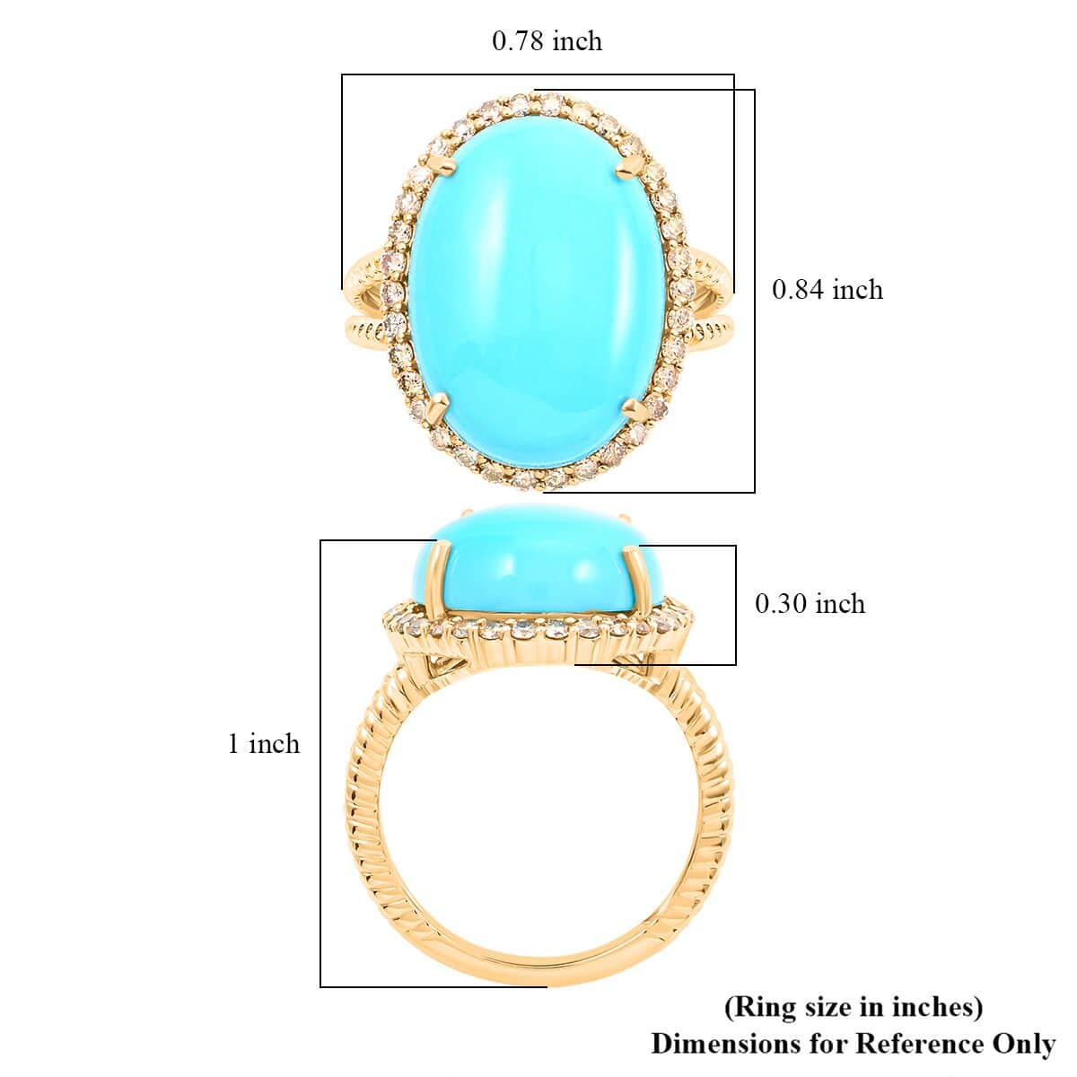 Certified & Appraised Luxoro 10K Yellow Gold AAA Sleeping Beauty Turquoise and G-H I2 Diamond Ring (Size 7.0) 11.05 ctw image number 5