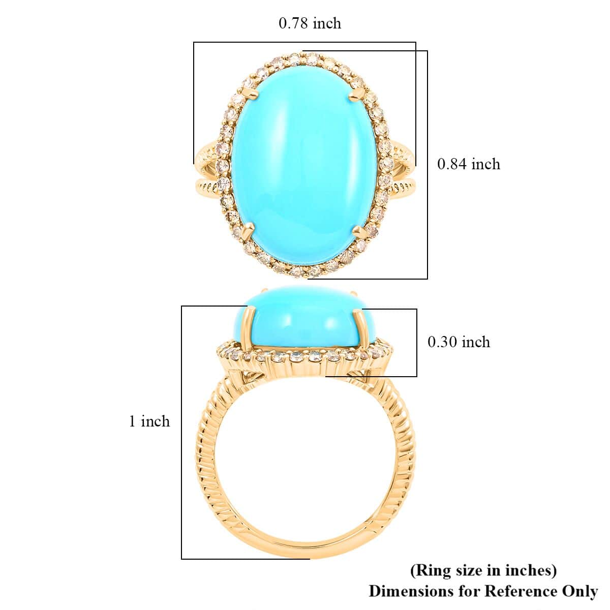 Certified & Appraised Luxoro 10K Yellow Gold AAA Sleeping Beauty Turquoise and G-H I2 Diamond Ring (Size 8.0) 11.05 ctw image number 5